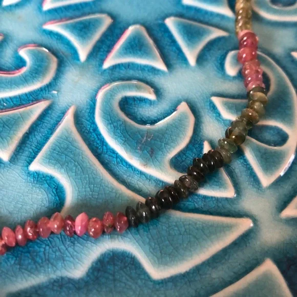Multicolored Necklace Possibly Tourmaline Vintage Green Pink - Picture 5 of 12